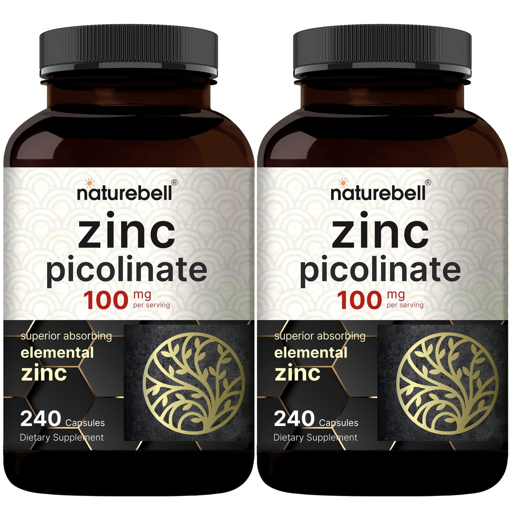 2 Packung maximale Stärke Zink 100mg, Zink Picolinat Ergänzung, 480 Kapseln, Zink Vitamin und Immun Vitamine für Enzym-Funktion und Immununterstützung, Non-GMO und Made in USA