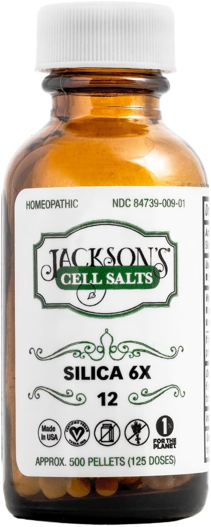 Jackson's #12 Cell Salt Silica 6X (Bouteille de 500 granulés) - Certifié Vegan, sans lactose Schuessler Sel de tissu Silicea 6X (Fabriqué aux États-Unis)