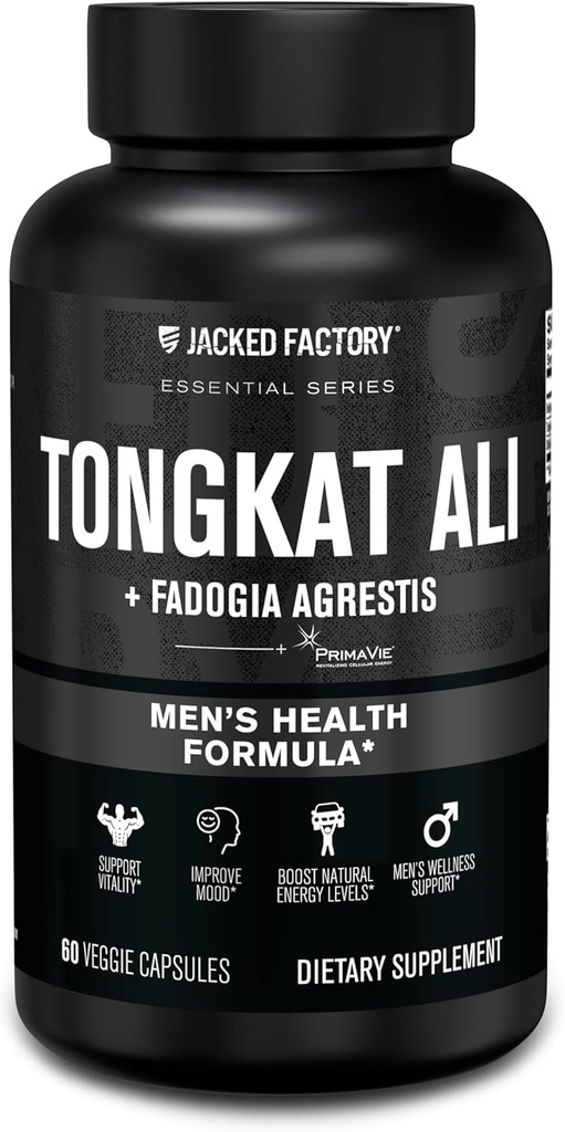 Jacked Factory Indonesisch Tongkat Ali + Fadogia Agrestis - 200:1 Extrakt Longjack Tongkat Ali für Männer mit Fadogia Agrestis 600mg & Primavie Shilajit zu unterstützen Vitalität, Energie, & Mood - 60 Kapseln