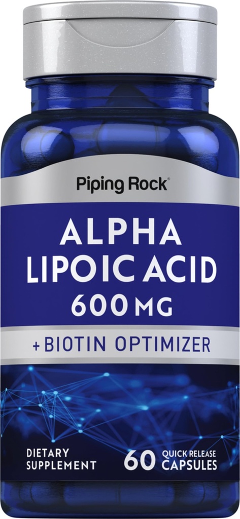 Piping Rock Alpha Lipoic Acid 600mg | ALA mit Biotin Optimizer | 60 Kapseln | Non-GMO, Gluten kostenlose Ergänzung