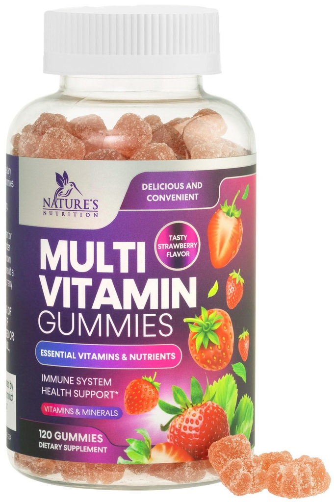 Gummies multivitamines pour adultes, Vitamines et minéraux gommy quotidiens avec des vitamines A, C, D, B12 pour les femmes et les hommes, Supplément de multivitamines gommy de soutien immunitaire, Vitamine multivitamine VIT adulte - 120 Gummies