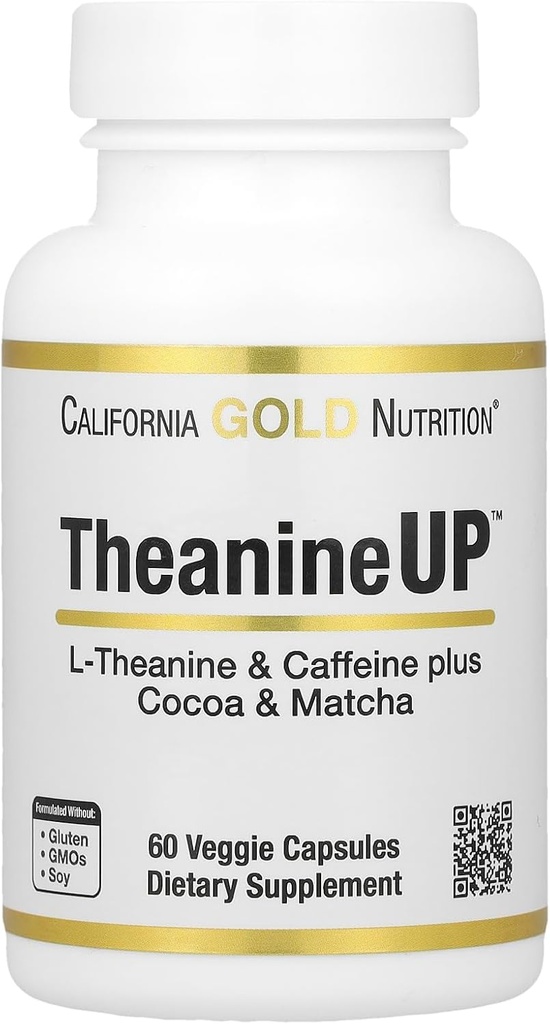 California Gold Nutrition TheanineUPTM, L-Theanine & Caffeine Plus Cocoa, e Matcha, 60 capsule di verdure