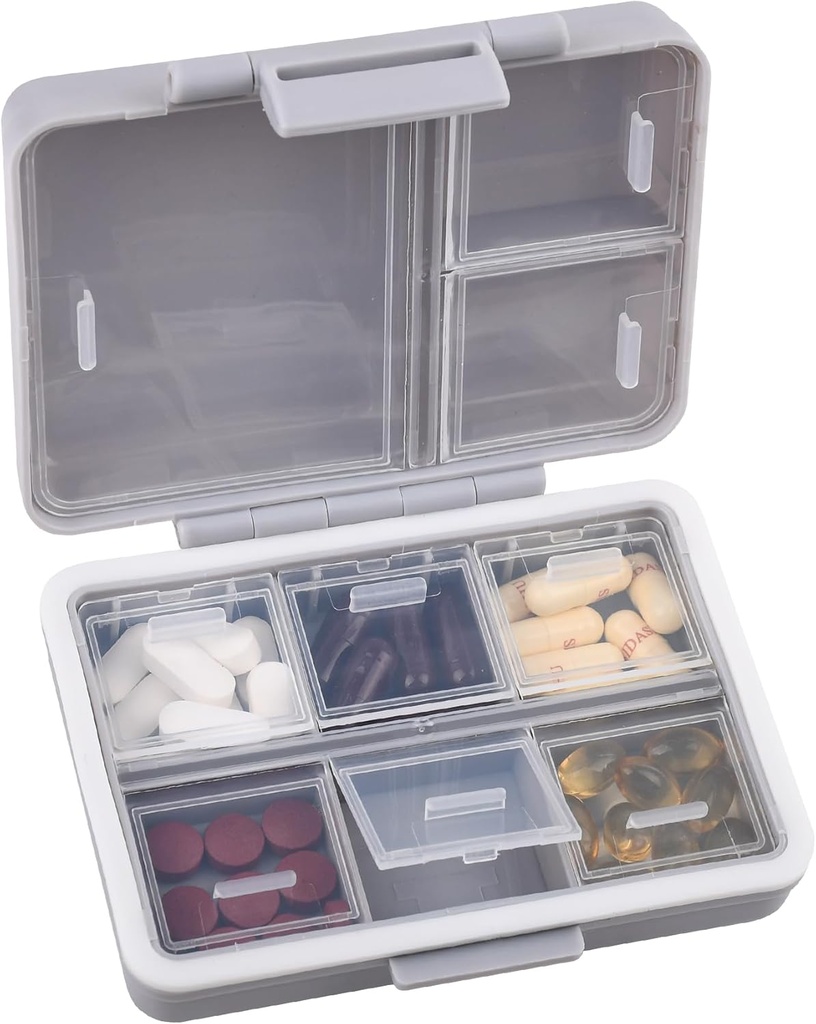 9-Grid Pill Organizer,Portable Pill Box,Grandi Confronti di capacità,Travel Pill Container,Medicine Dispenser,Pill Purse,Pill Case for Vitamins, Fish Oils or Supplements(Grey)