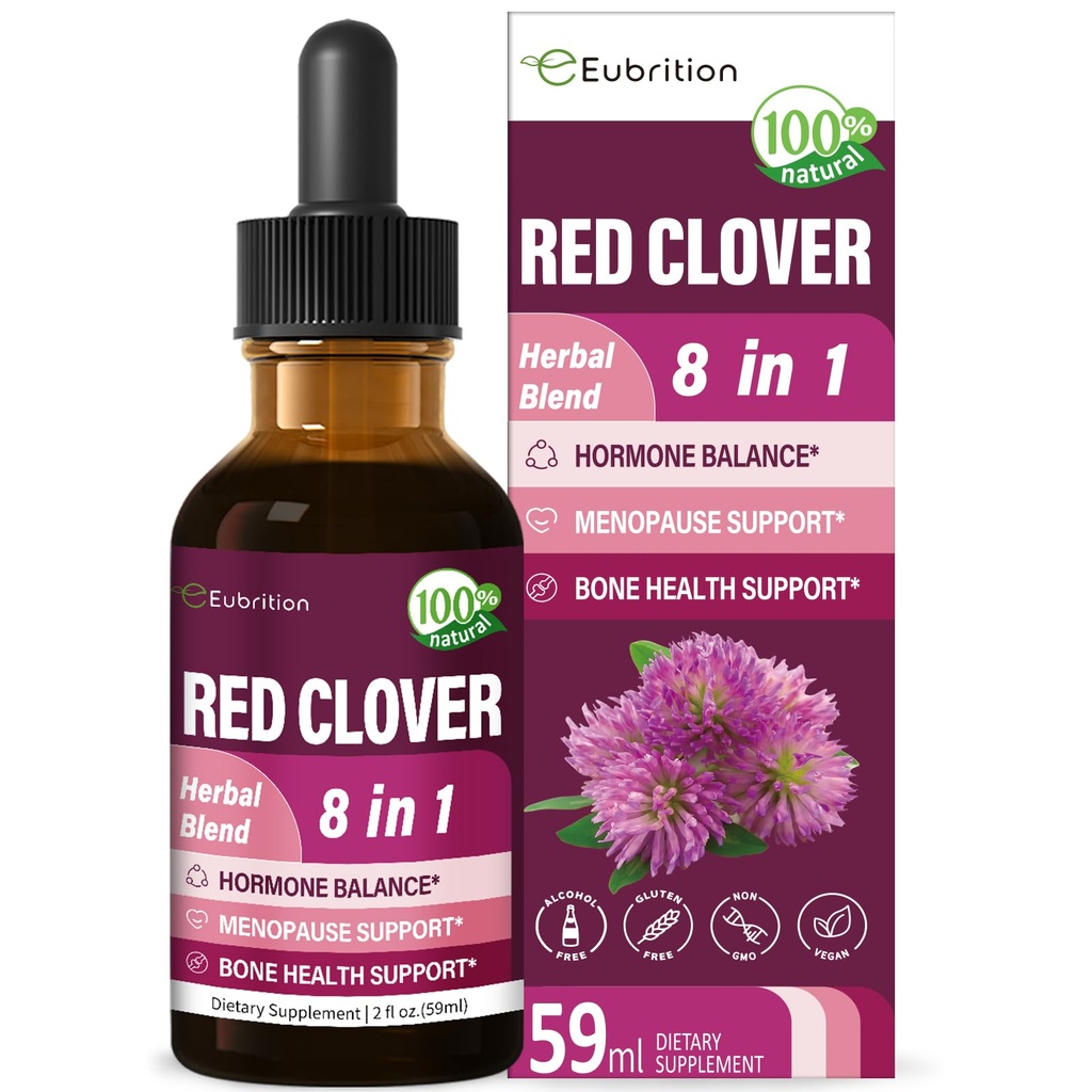 Estratto di erbe di Clover rosso gocce per il bilanciamento della salute delle donne, supplemento di formula di erbe di 8-in-1 per il sollievo di menopause di flash caldi con l'estratto di Dong Quai & Shatavari, la tintura libera di alcool. 2oz