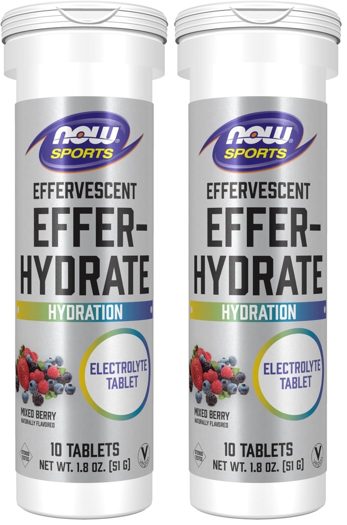 MAINTENANT nutrition sportive, effervescent effer-Hydrate, supplément électrolyte, récupération*, baie mixte, 10 comprimés (paquet de 2)