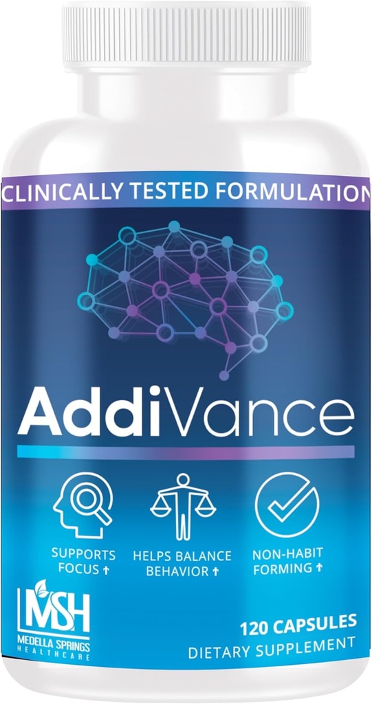 AddiVance 120 Caps - Supplément de soutien au cerveau naturel pour améliorer la concentration, la mémoire et le comportement équilibré - Supplément de cerveau non-habitant prouvé cliniquement - formulé par des professionnels de la santé
