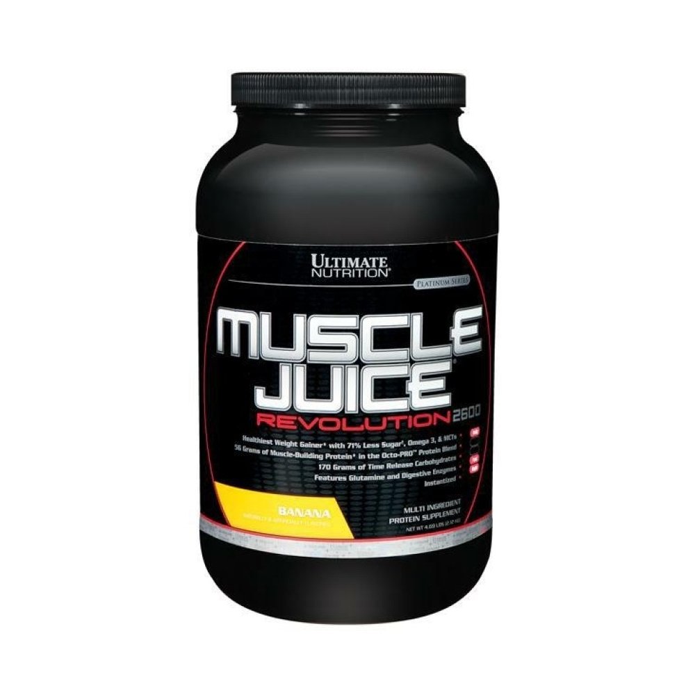 Ultimate Nutrition Muscle Juice Revolution 2600 Weight Gainer, Muscle Recovery mit Glutamin, Micellar Casein und Time Release Complex Kohlenhydrate, Banana Protein Powder, 4.69 Pfund