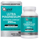 Qunol Magnesium Glycinate Complex, Gentle on Stomach, 250mg One Pill Dose, Magnesio di assorbimento superiore, Nerve, Bone e Supplemento di salute del muscolo, 60 Conte (Pack of 1)