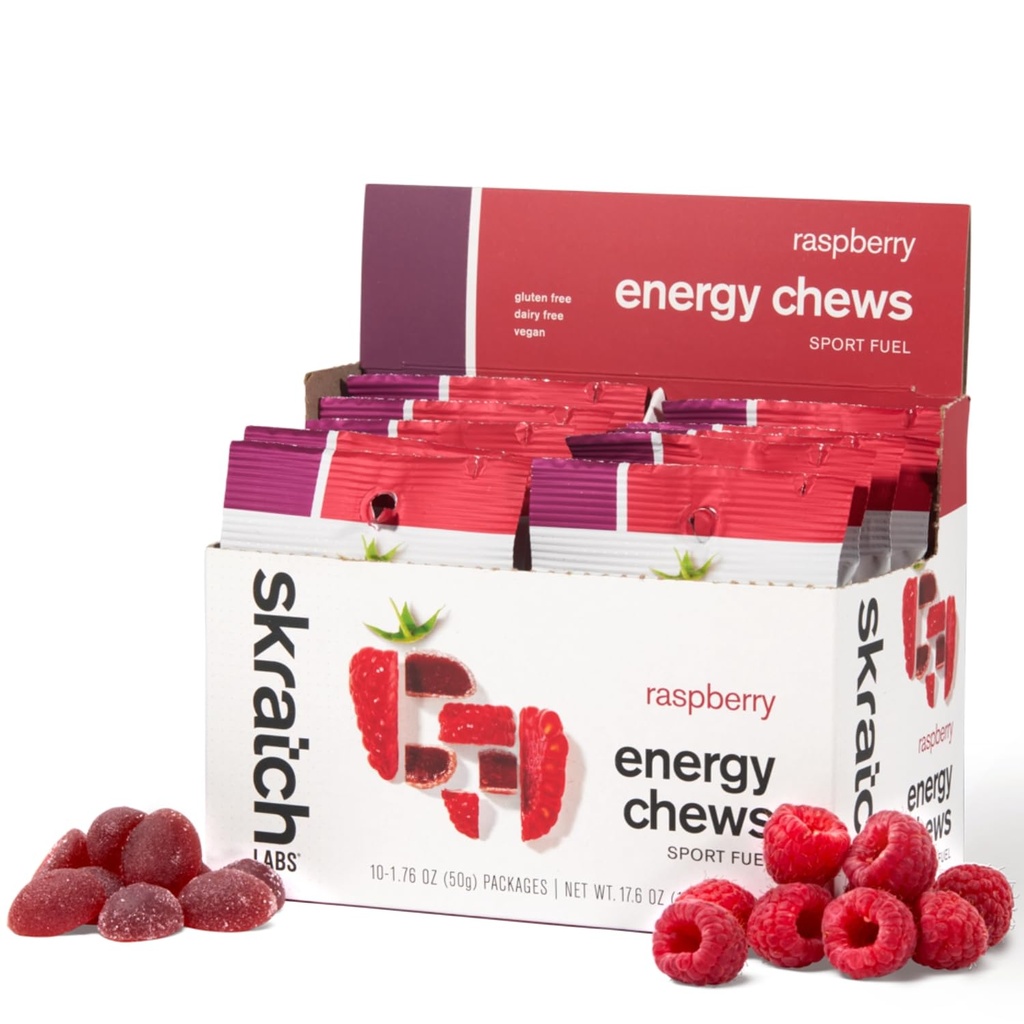 Skratch Labs Energy Chews | Gummies per la corsa, il ciclismo e le prestazioni sportive | Gel Alternative | Raspberry (10 pacchetto) | Gluten Free, Vegan