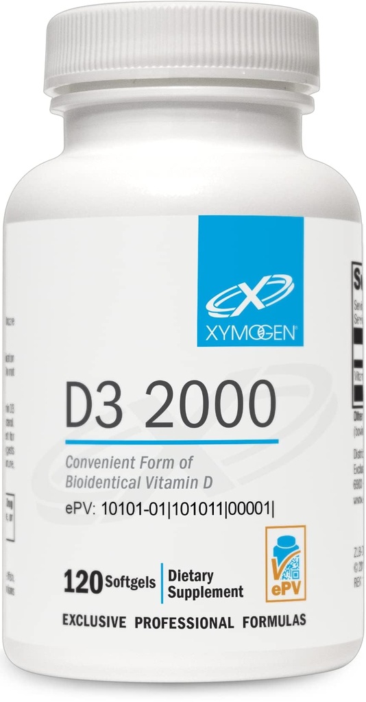 XYMOGEN D3 2000 - Bioverfügbares Vitamin D3 2000 IU (50 mcg) - Hochleistungs-Vitamin D-Ergänzung für Immun- und Herzgesundheitsunterstützung - 120 Softgels