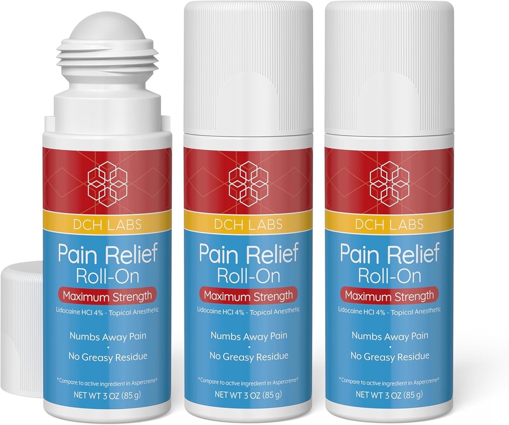 Soulagement maximal de la douleur Rouleau, 3 oz Taille de la valeur, Lidocaïne 4%, Douleur en nombre, Douleur nerveuse, (3 paquets)