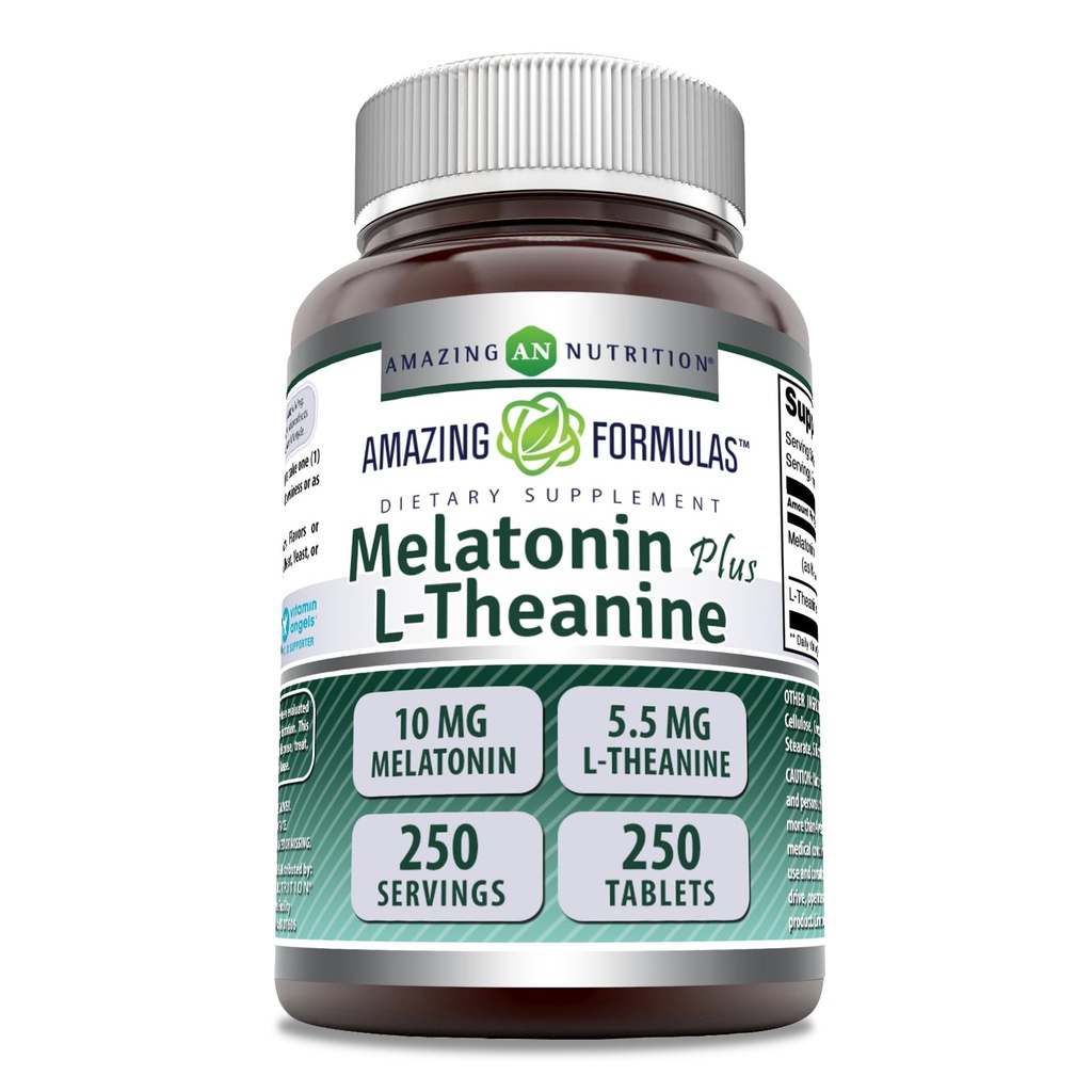 Incredibile Formulas Melatonin Plus L-Theanine 10 mg compresse Supplemento | Non OGM | Gluten Free | Made in USA (10 mg, 250, Conte)