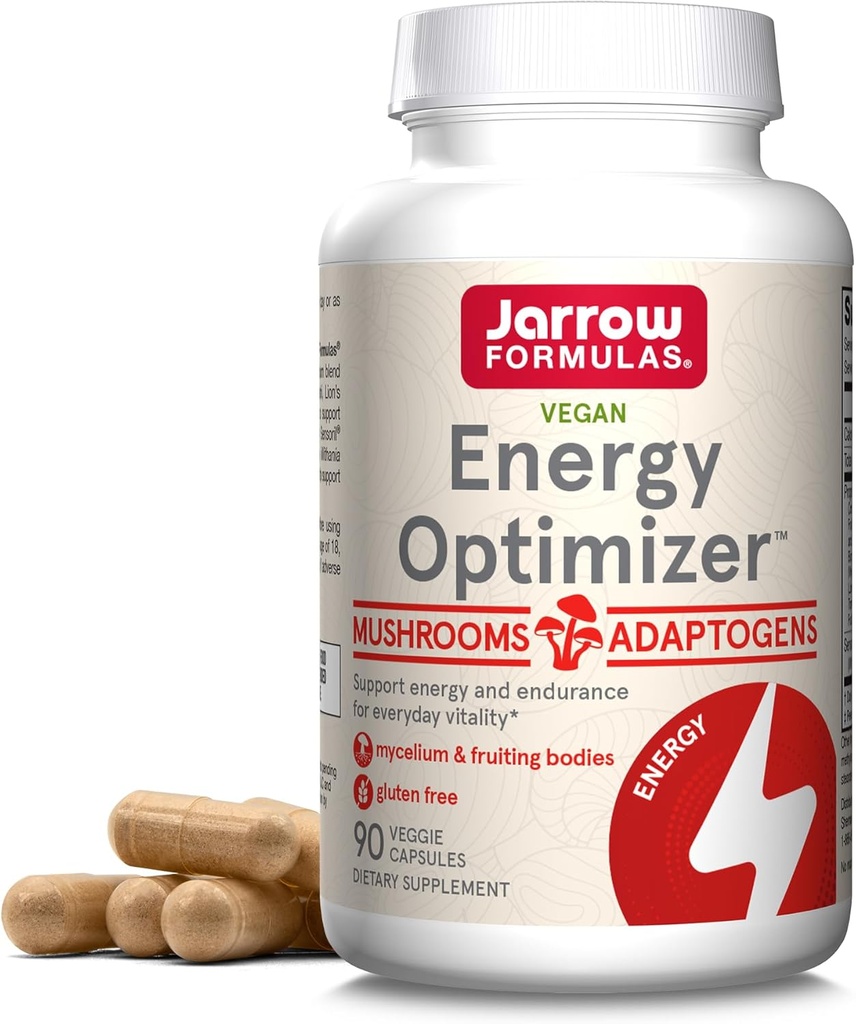 Jarrow Formulas Energy Optimizer con Cordyceps, Reishi, Lion's Mane, Shiitake, King Trumpet e Turkey Tail Mushrooms, Integratore alimentare con Ashwagandha, 90 capsule Veggie, 30 giorni di alimentazione