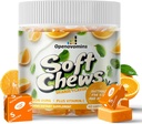 Supplément de fer Chews avec vitamine C pour les hommes et les enfants, croustilles douces en fer végétalien naturel avec vitamine B6,B12,D, calcium et zinc - Soutien énergétique, 60 Orange SoftChews, 2 mois d'approvisionnement