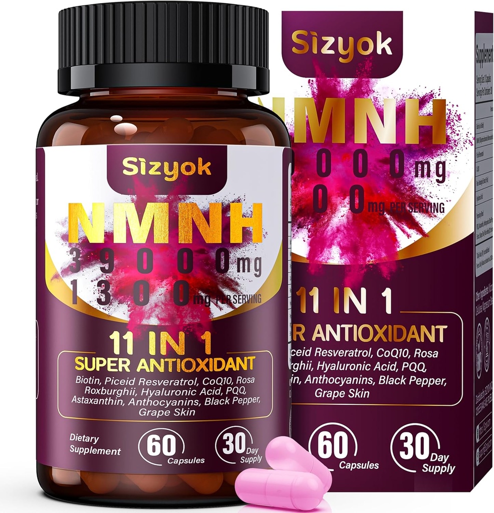NMNH-Ergänzung (Dihydronicotinamid Mononukleotid) 600mg,NAD Ergänzung mit Resveratrol, CoQ10, Biotin & Hyaluronsäure | Unterstützung Cellular Energy, Metabolism & Skin Wellness, 60 Kapseln,Pink