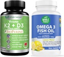 K2+D3 mit Bioperine Plus Calcium Omega 3 Fischöl sind effektiv zusammen, um Herz und Knochen Gesundheit, Gelenke und Gehirn zu unterstützen