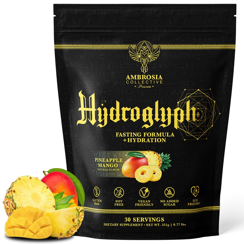 Ambrosia Hydroglyphe Formule d'entraînement intraformée w/BCAA + EAA + électrolytes Poudre d'hydratation pour protéger les muscles maigres, 0g Sucre à jeun Mélange de boisson d'hydratation, fait avec l'eau de coco (Mango de Pineapple)
