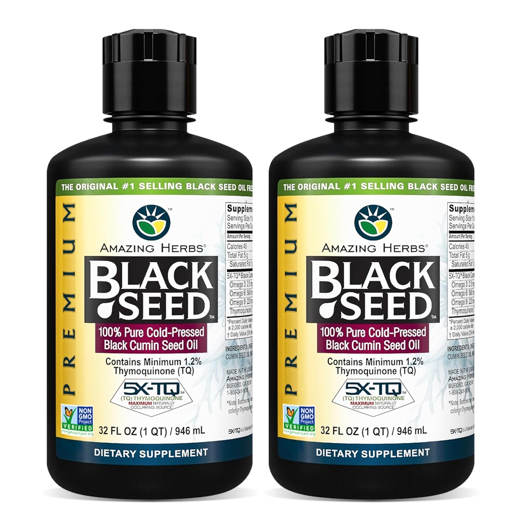 Erstaunliche Kräuter Premium Black Seed Oil - Kaltgepresste Nigella Sativa Aids in Verdauungs-Gesundheit, Immununterstützung, Gehirnfunktion, Gelenkmobilität, Glutenfrei, Non GMO - 32 Fl Oz (Pack von 2)