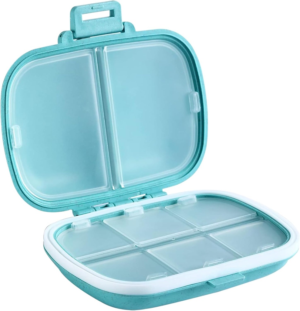 Organisateur de pilules de voyage Holii, 8 compartiments Portable Pill Case, boîte à pilules quotidienne pour tenir les vitamines, petit contenant de pilule pour la médecine de poche Organisateur(Blue)