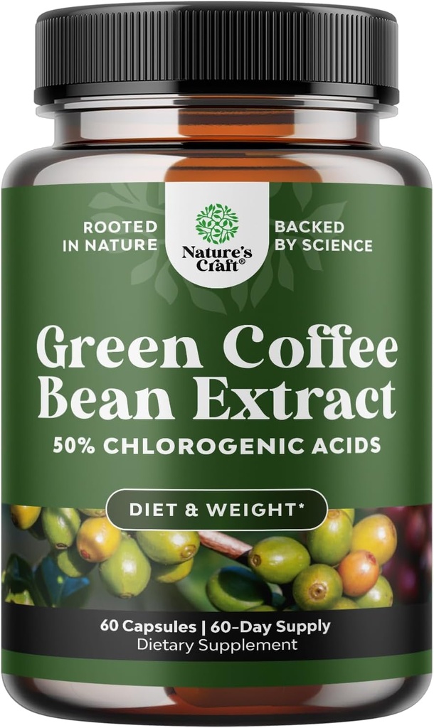 Pure Green Coffee Bean Extract Supplement – Best for Weight Loss Appetite Suppressant – 750 mg mit Chlorogenic Säure Best Energy Booster Advanced Natural Potent Formel – 60 Kapseln