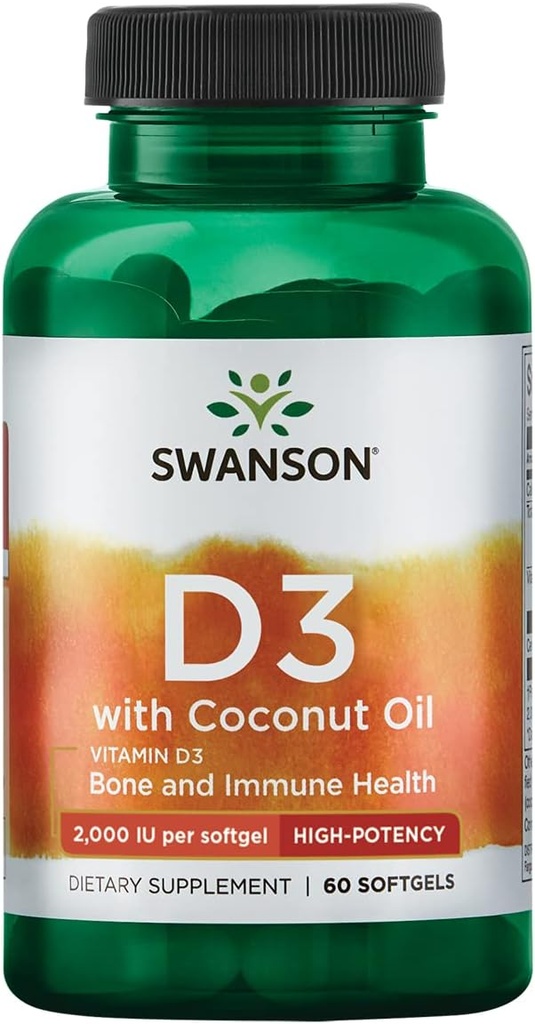 Swanson Vitamin D-3 mit Kokosöl 60 Sgels
