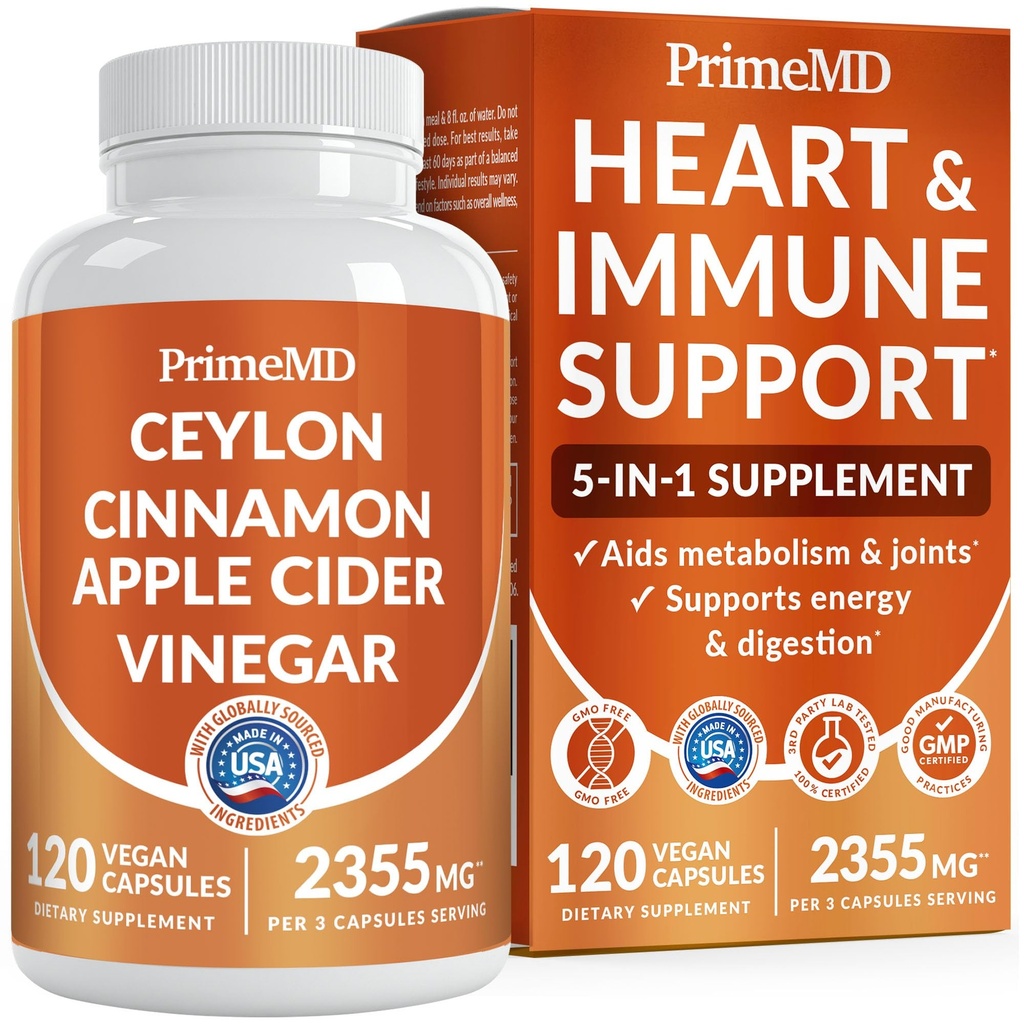 5-en-1 Ceylan Capsules de cannelle 2355mg - Ceylan Cinnamon et vinaigre de cidre de pomme avec curcuma, Panax Ginseng, cannelle et biopérine, 120 ct