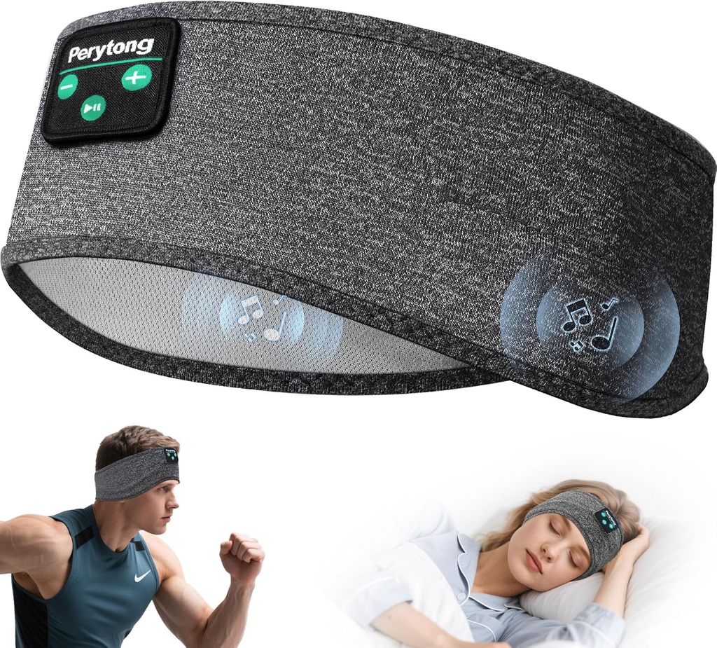 Perytong Sleep Headphones, Bluetooth Sports Headband Kopfhörer mit Ultra-Thin HD Stereo Lautsprecher Perfekt für Schlafen, Workout,Jogging,Yoga,Insomnia, Air Travel, Meditation
