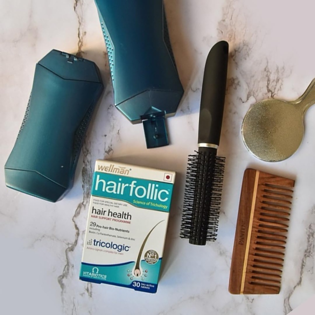 Hairfollic integratori per gli uomini | 27 bionutrienti per capelli sani, barbabietola e pelle, 30 compresse
