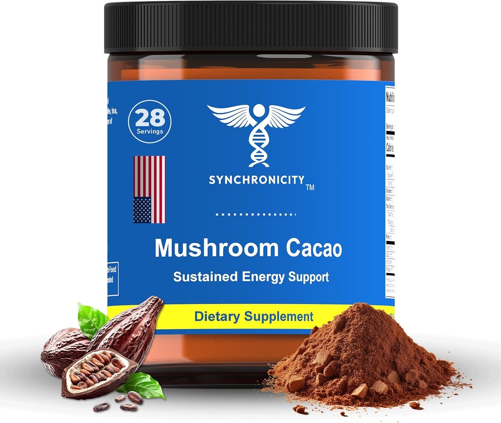 Mushroom Cacao Adaptogen Energy & Focus Drink Powder Supplement. Potent 8:1 Lions Mane, Cordyceps & 3 Kakao/Cacao Extrakt Mischung aus Yale DRS. Alle natürlichen Kaffee Alt Nootropic & Nährstoffe Superfood