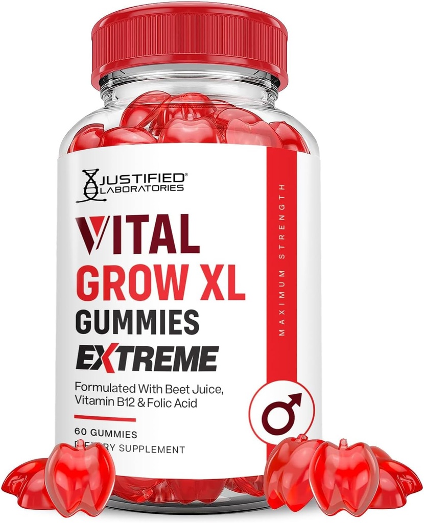 Laboratori giustificati Vital Grow XL Extreme 2000MG Performance Gummies Formula avanzata formulata con ACV Pomegranate Beet Juice Powder B12 Vegan Non GMO 60 Gummys