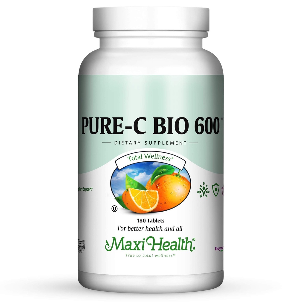 Vitamin C Complex 600 mg Supplement – Empfohlene tägliche Dosierung Vitamin C Tabletten mit Zitronenbioflavonoiden, Calcium & Phosphor – Immune Health Support – Pure-C Bio 600 Non-GMO, VIT C Vegan 180 Tabletten