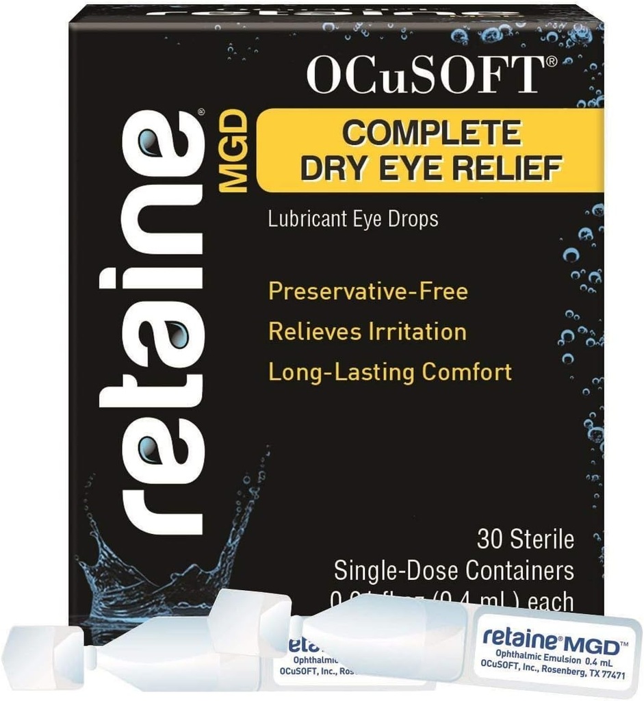 OCuSOFT Retaine MGD Complete Dry Eye Relief Lubricant Eye Drops Single-Dose Container, 30 Count (Pack von 2)