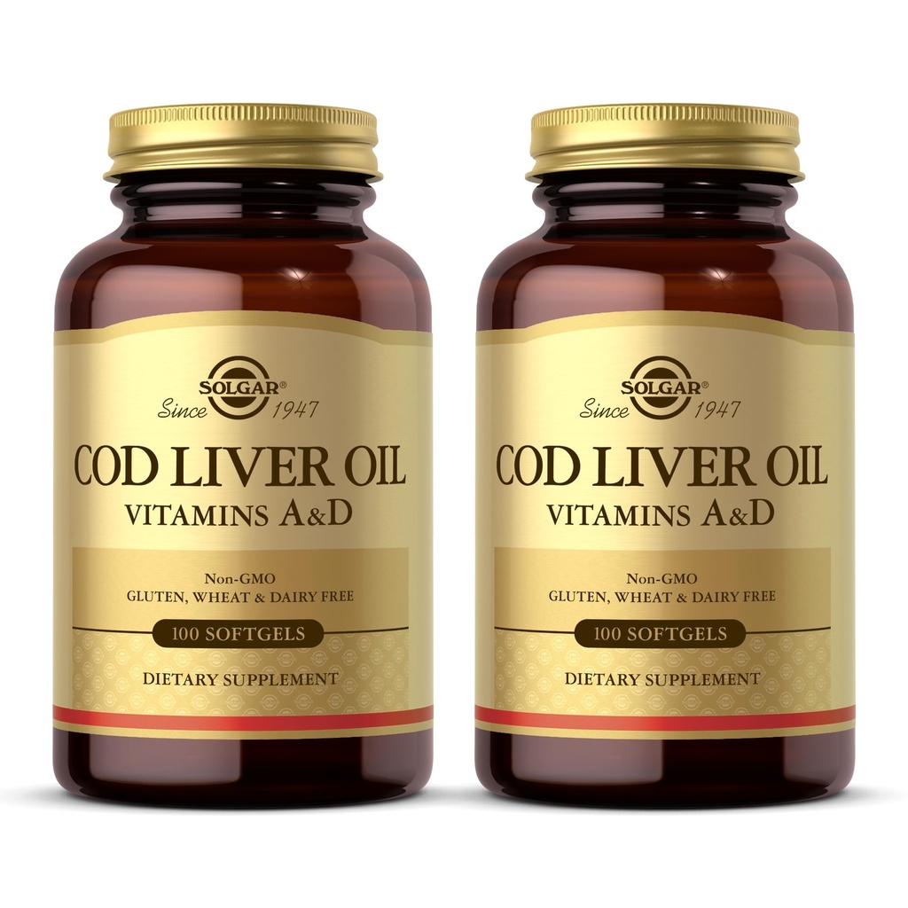 Solgar Cod Liver Oil - 100 Softgels - Bietet Vitamine A & D - Non-GMO, Glutenfrei - 100 Portionen