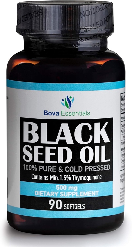 HalalEveryDay Organic Black Seed Oil - USDA Certified Cold Pressed Glass Bottle über 1,5% Thymoquinone 3X Stärke Türkisch Schwarz Cumin Nigella Sativa Non-GMO 100% reines Schwarzes Öl (Kapsule)