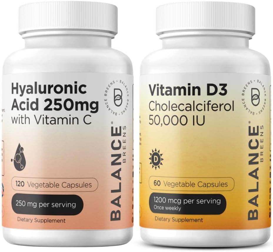 Balancebreens Reine Hyaluronsäure 250mg mit Vitamin C 50mg + Vitamin D3 50.000 IU Supplement Combo