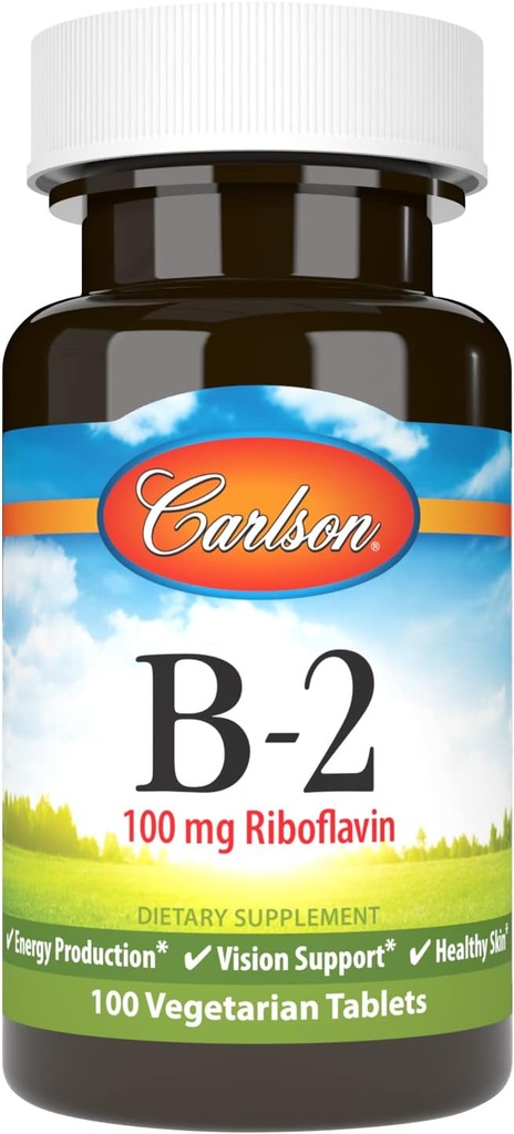 Carlson - B-2, 100 mg Riboflavin, Energieproduktion, Vision Support & Gesunde Haut, 100 vegetarische Tabletten