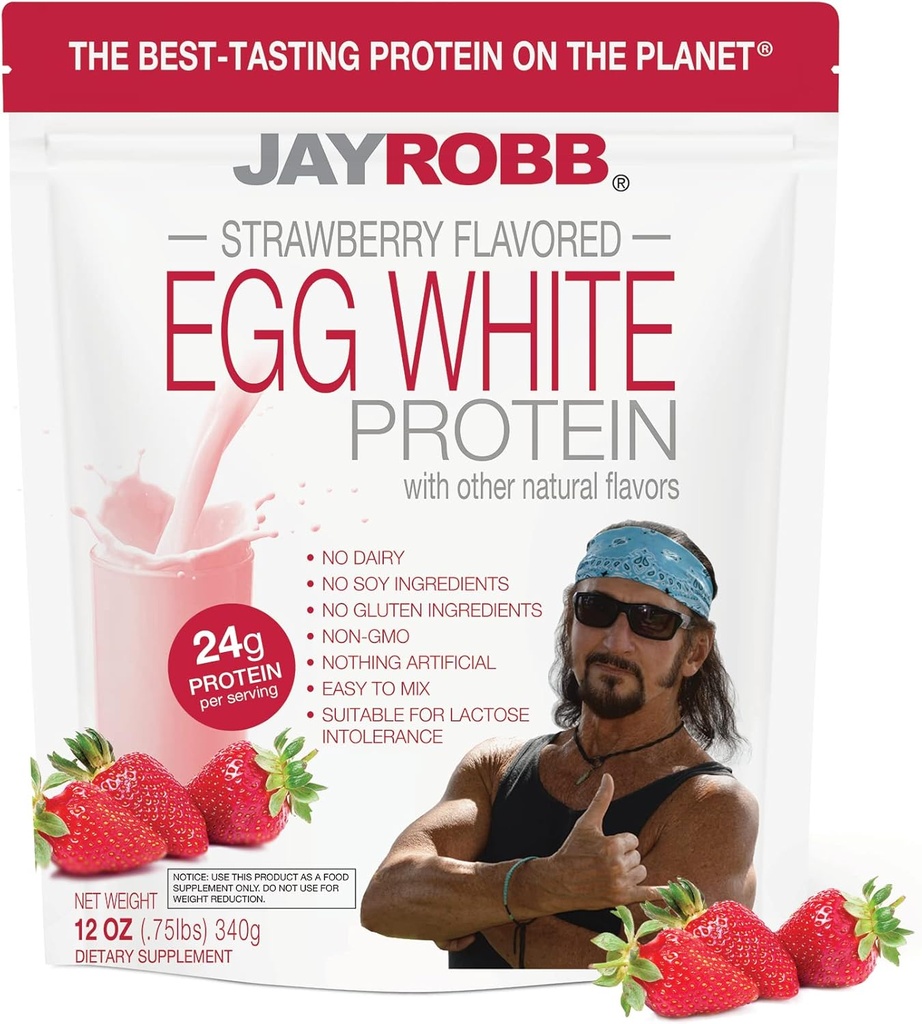Jay Robb - Egg White Protein Powder, Outrageously Delicious, Strawberry, 10 Servings (12 oz)