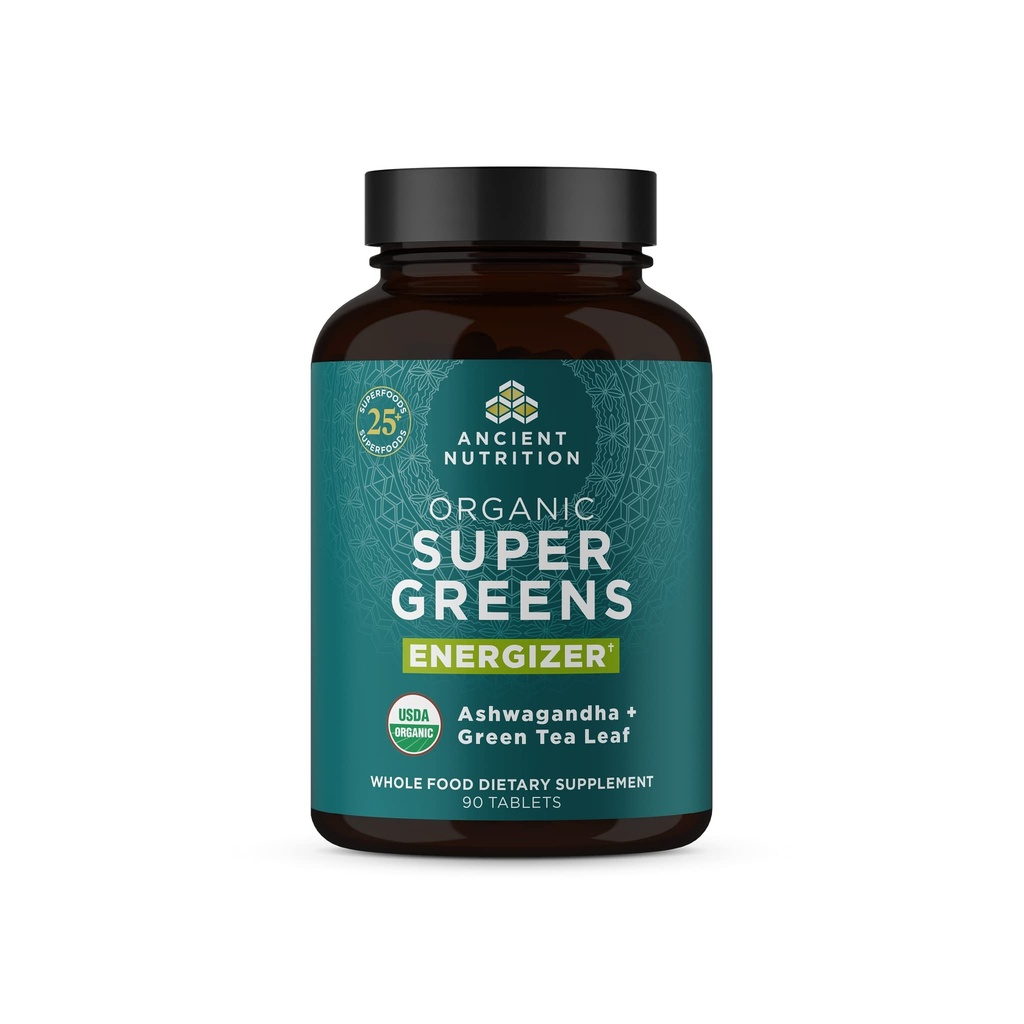 Antica Nutrition Supergreens Energizer Tablets, Compresse Superfood Organiche con Caffeina, Realizzate con Frutta Real, Verdura e Erbe, per Supporto Digestivo ed Energetico, 90 Conte