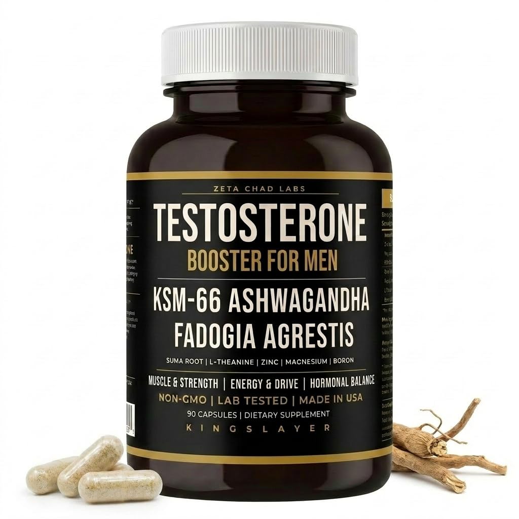 Kingslayer: 7-in-1 Testosteron-Booster für Männer w/KSM-66, Fadogia, Suma Root, L-Theanin, Zink, Boron, Magnesium – Muskel, Energie, Libido & Focus