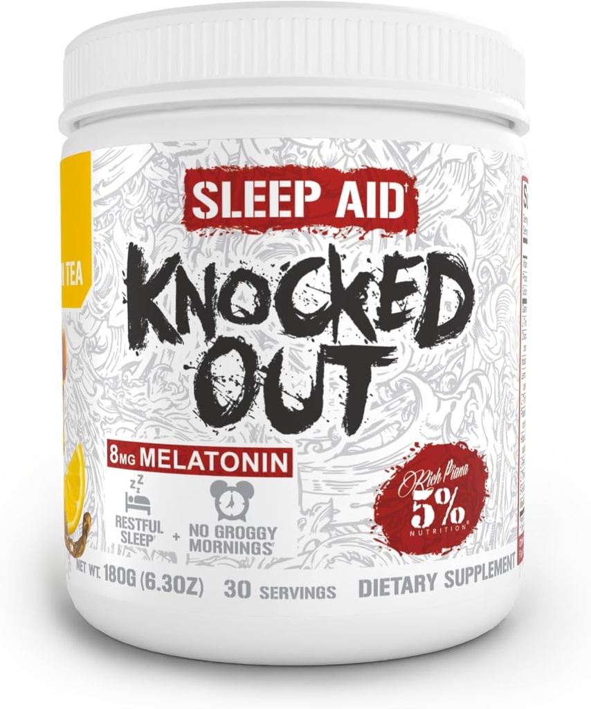5% Nutrition Rich Piana ha eliminato la polvere naturale di aiuto al sonno | Post-Workout Recovery & Deep Sleep Supplement | GABA, Melatonina, camomilla, tirosina, 5-HTP, & More | 30 Servings (Tele di limone di miele)