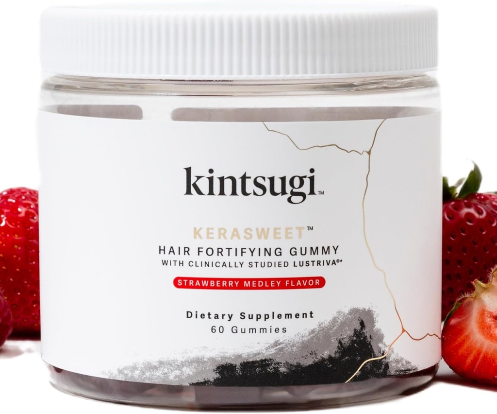 Kintsugi KeraSweet Hair Fortifying Gummy- Help Combat Signs of Aging Hair, Supplement for Strong, Voluminous Strands- Unterstützt gesundes, Fuller Looking Hair w/ B12, Saw Palmetto, ACV (Strawberry, 60ct)