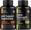 Bone and Joint Fortification - Joint & Knee Support Supplement, Bone Strength Supplements - Turmeric Glucosamine Chondroitin MSM 800mg 60pcs and Calcium Supplement 500mg 90pcs