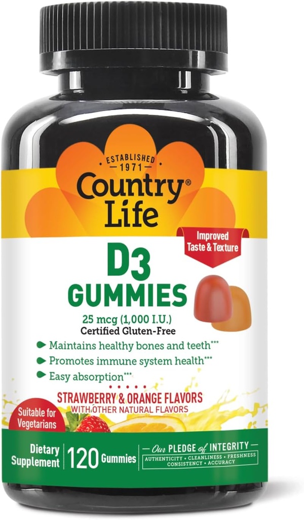 Country Life Erdbeere & Orange D3 Gummis, 120 CT