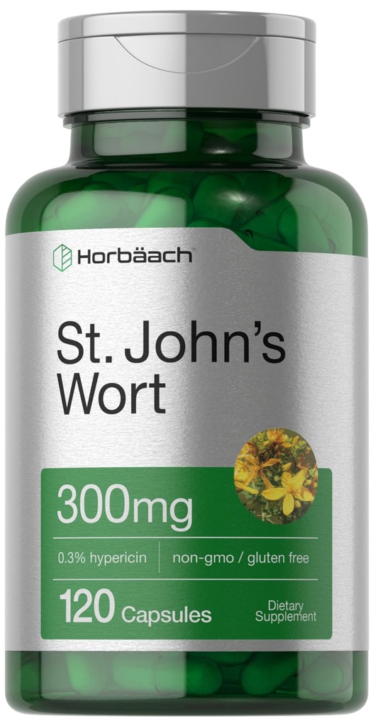 Horbäach St John's Wort Kapseln 300mg | 120 Count | Non-GMO, Gluten Free | Kräuterextrakt