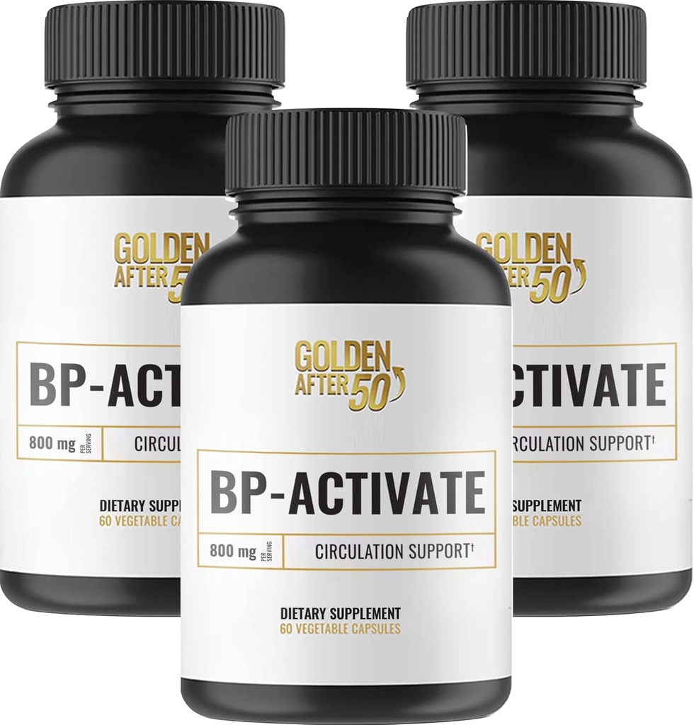 D'oro dopo 50 BP-Activate - Integratore di ossido nitrico con aminoacidi essenziali - Integratore di sostegno della salute del sangue e del cuore - 3 bottiglie - 800mg L Arginina, AAKG, L Citrullina