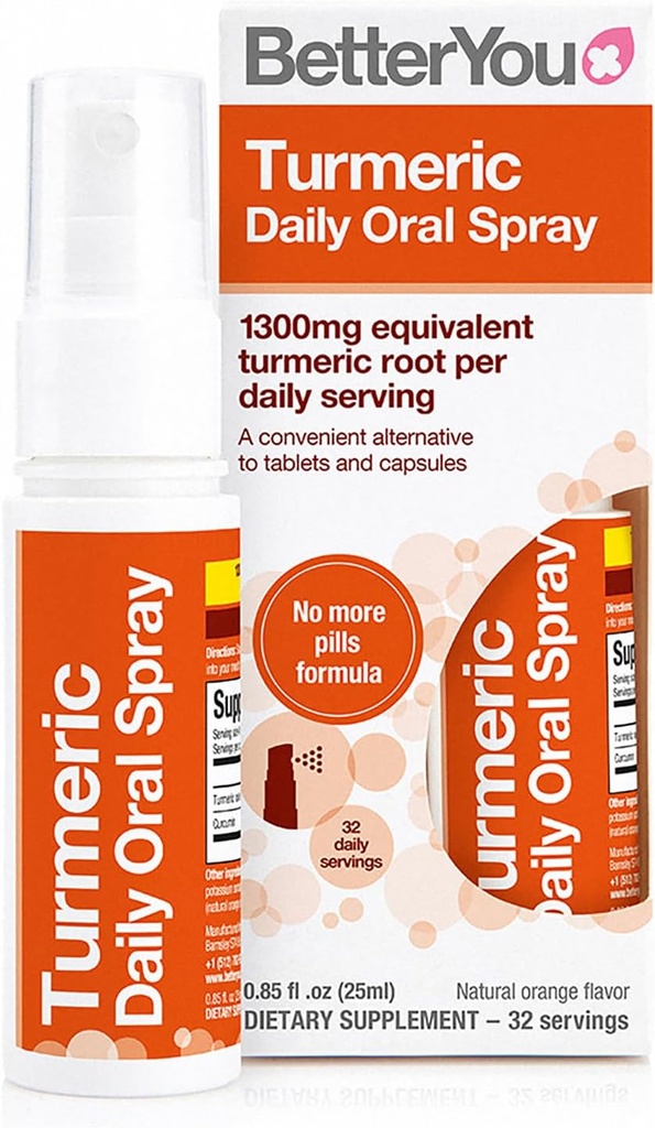 BetterYou Turmeric Oral Spray - Natural Liquid Turmeric Supplement - eine einfache, komfortable Pille Alternative - Natürliche Orange Geschmack - 0.85 Unze