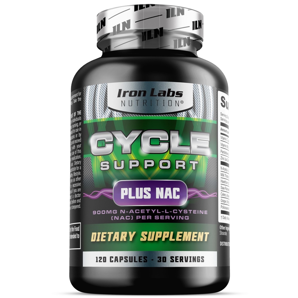 Iron Labs Nutrition: Cycle Support Plus NAC (N-Acetyl-L-Cystein) - Kidney and Liver Support Supplement - On Cycle Support Supplements für Herren - N Acetyl L Cystein und Milchdistel (120 Kapseln)