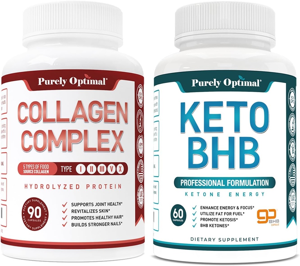 Pillole di dieta Keto Premium puramente ottimali Utilizzare il grasso per l'energia con Ketosis + Premium Multi Collagen Peptides capsule (Tipi I, II, III, V, X)