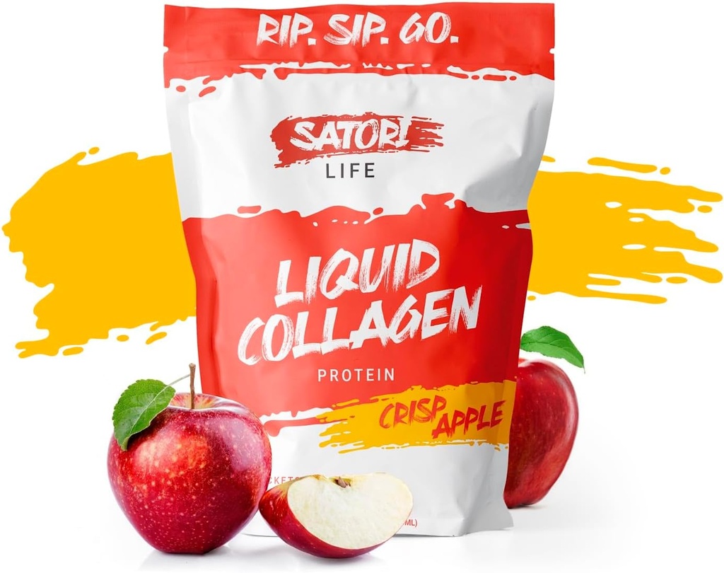 Satori Life - Hydrolyzed Liquid Collagen Protein | Promotes Gesunde Haut, Haare, Nägel, Gelenkunterstützung und Knochen | 15g Protein in 15 bequem auf die Go Single Serve Pouches (Crisp Apple)