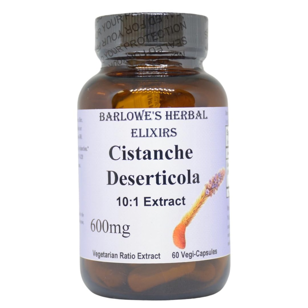 Barlowe Kräuter Elixier Cistanche Extrakt | Cistanche Deserticola | 10:1 | 600 mg pro Kapsel | 60 Veggie Kapseln | Stearate freie Glasflasche | Non GMO